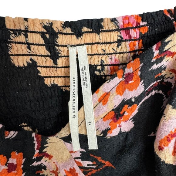 Anthropologie 100% Cotton Boho Black Floral Pink Maxi‎ Dress Balloon Sleeve - Picture 4 of 16